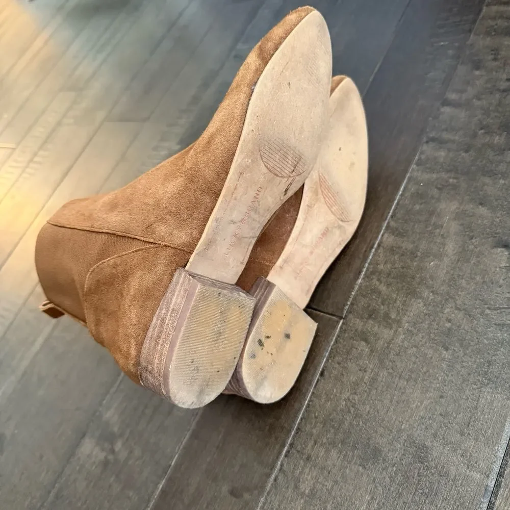 Lucky Brand Gleldo Leather Suede Ankle Boots Booties 9 Brown